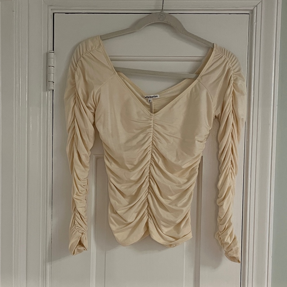 Reformation cream ruched top